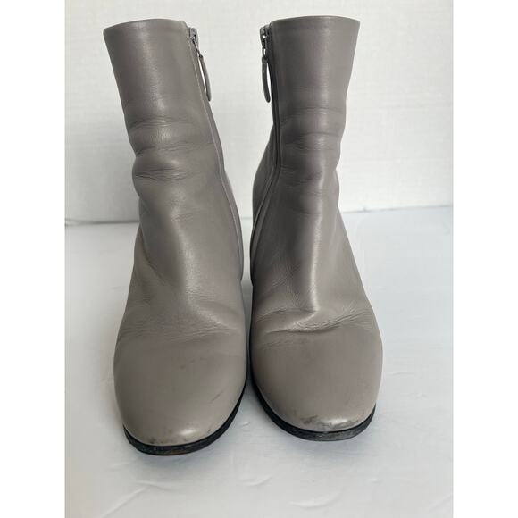 BALENCIAGA Gray Glove Leather Zip Up Chunky Heel Round Toe Ankle Boots 7  EU 37 - Picture 13 of 16